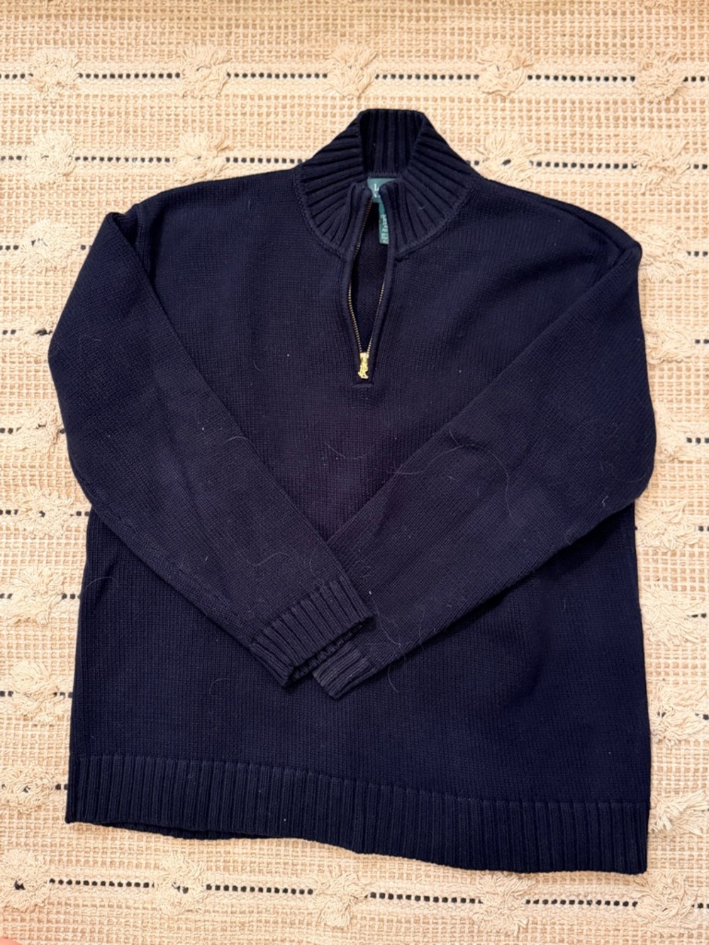 Ralph Lauren Navy Half-Zip Ribbed Mock-Neck Sweater 100% cotton